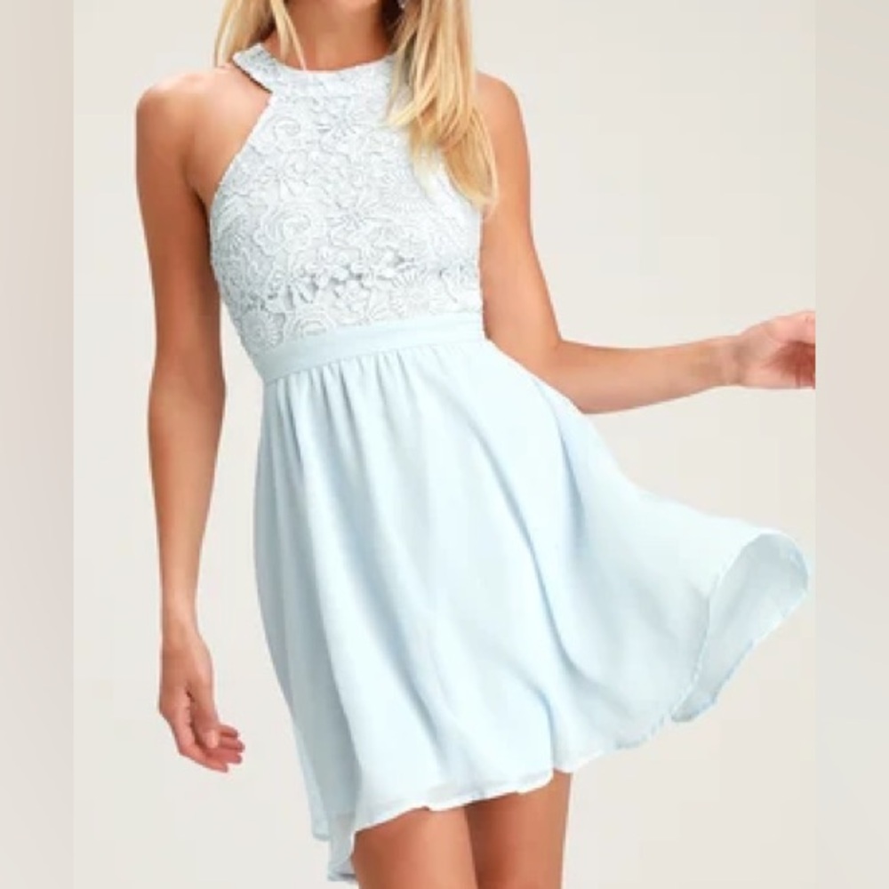 Lulu's Light Blue Lace Mini Dress